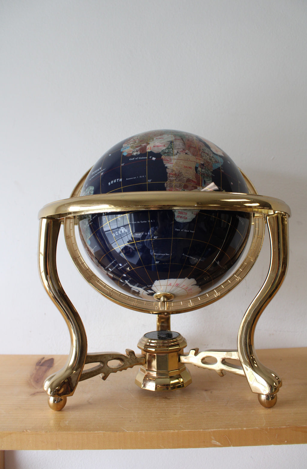 Blue Lapis Globe Brass Stand Compass