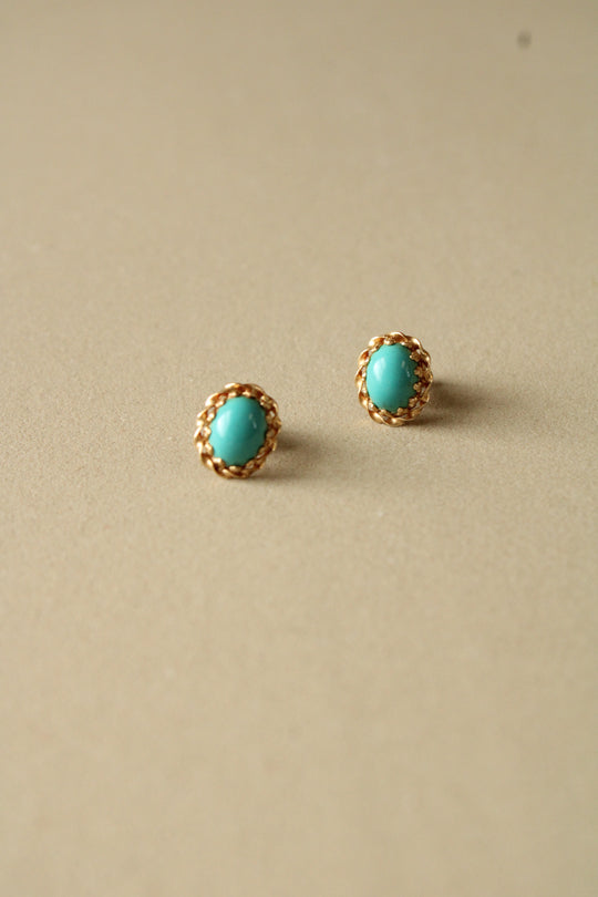14K Yellow Gold Turquoise Stud Earrings