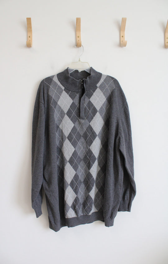 Oak Hill Gray Argyle 1/4 Zip Sweater | 3XL Tall