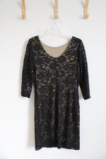 Ronni Nicole Black Sequined 3/4 Sleeve Dress | 10P