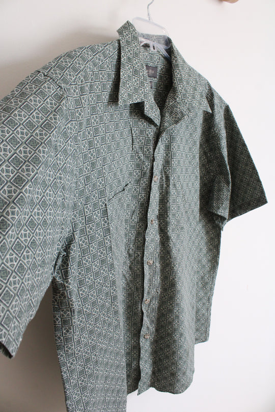 Van Heusen Green Square Patterned Button Down Shirt | L