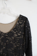 Ronni Nicole Black Sequined 3/4 Sleeve Dress | 10P