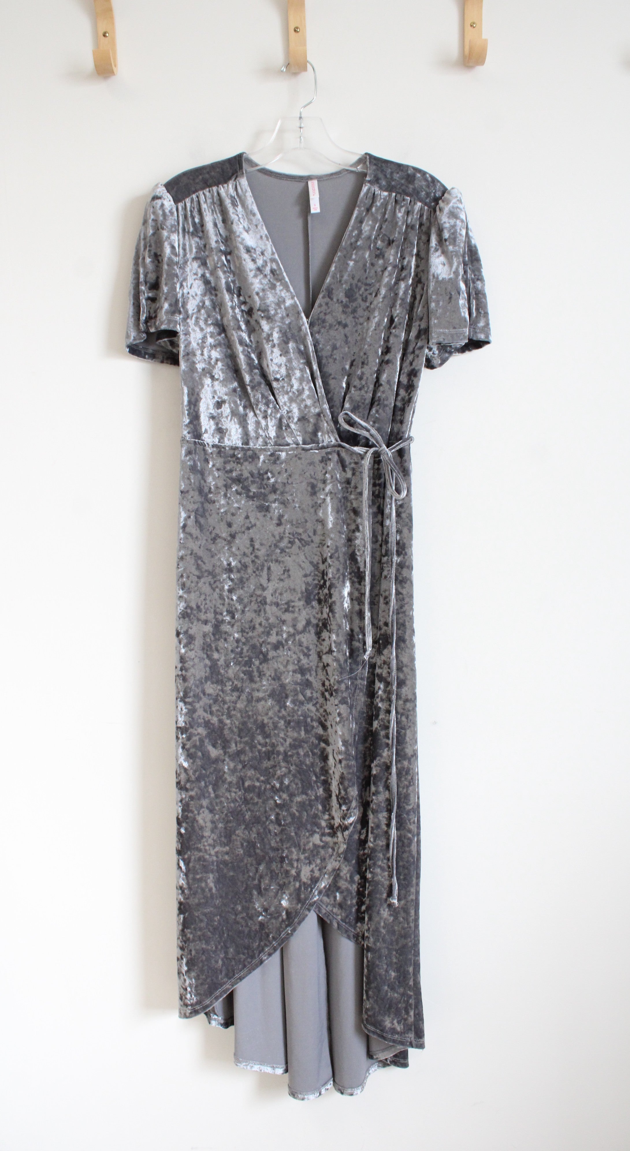 Xhilaration Gray Crushed Velvet Wrap Maxi Dress | S