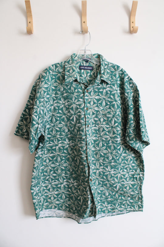 Van Heusen Green Floral Button Down Cotton Shirt | L
