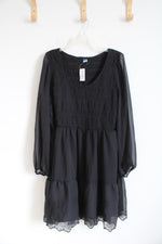 NEW Old Navy Black Ruched Sheer Sleeve Dress | XL