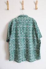 Van Heusen Green Floral Button Down Cotton Shirt | L