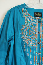 Bob Mackie Wearable Art Heavily Embroidered Southwestern Aztec Blue Jacket | M