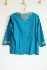 Bob Mackie Wearable Art Heavily Embroidered Southwestern Aztec Blue Jacket | M