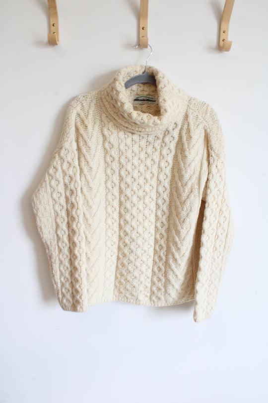 Arancrafts Ireland Cream Cable Knit Wool Sweater | L
