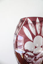 Ruby Red Bohemian Peacock Cut Glass Vase