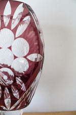 Ruby Red Bohemian Peacock Cut Glass Vase