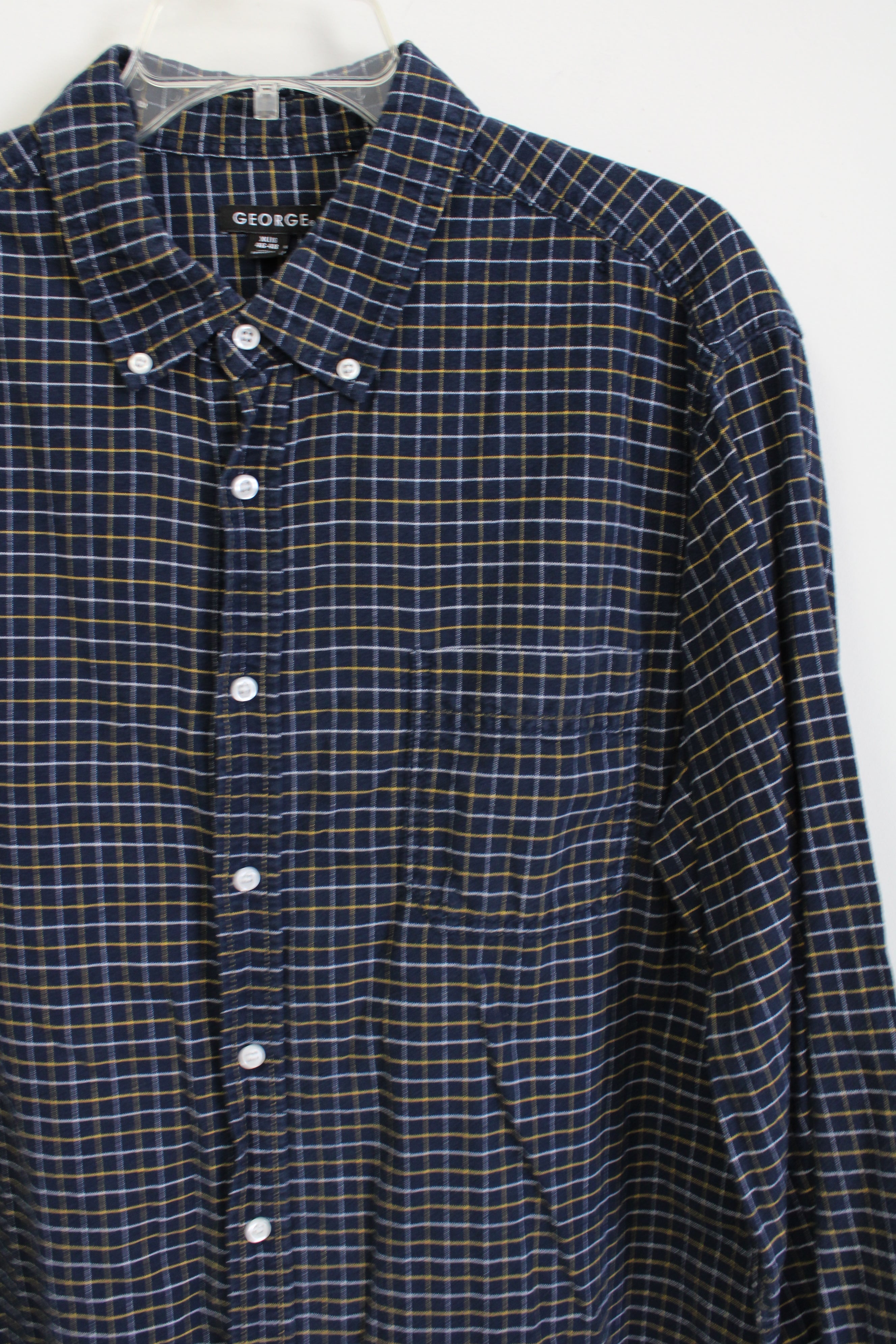George Blue Plaid Button Down Flannel | XL