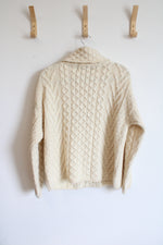Arancrafts Ireland Cream Cable Knit Wool Sweater | L