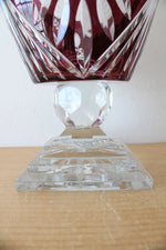 Ruby Red Bohemian Peacock Cut Glass Vase