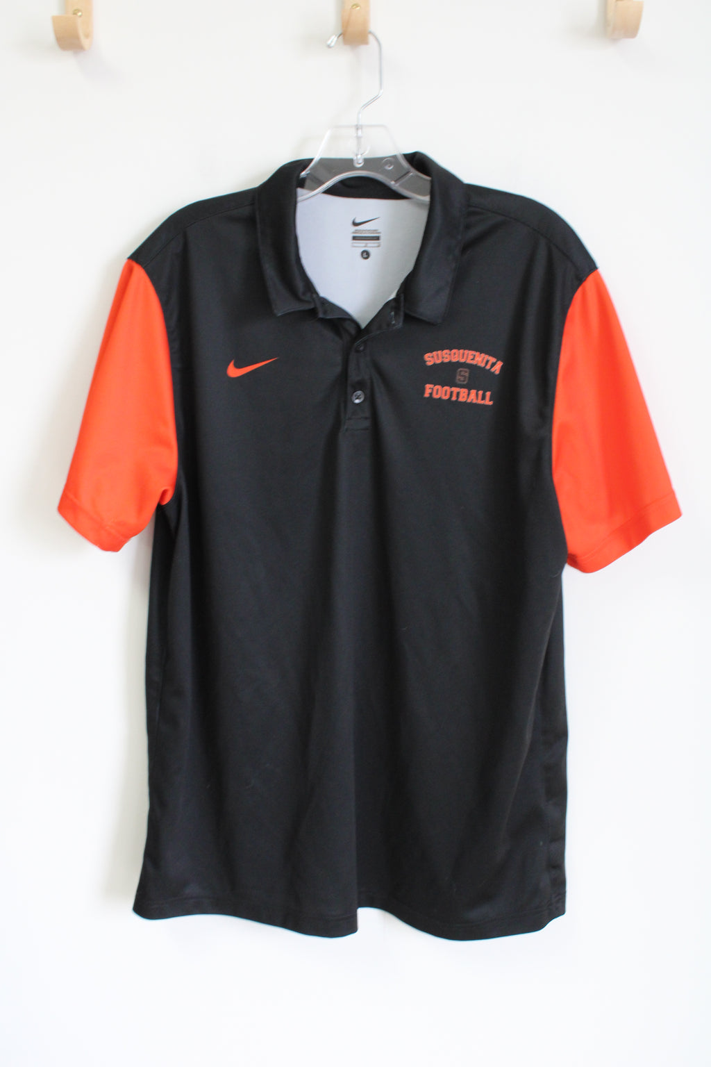 Nike Susquehanna Football Black Orange Polo Shirt | L