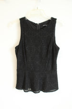White House Black Market Black Sleeveless Peplum Lace Top | 8