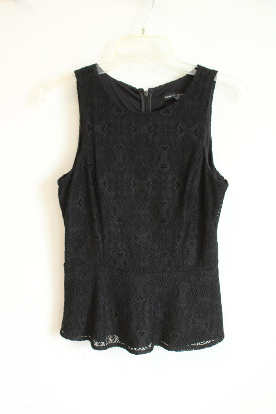 White House Black Market Black Sleeveless Peplum Lace Top | 8