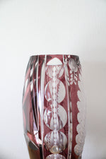 Ruby Red Bohemian Peacock Cut Glass Vase