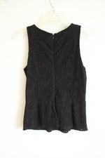 White House Black Market Black Sleeveless Peplum Lace Top | 8
