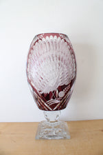 Ruby Red Bohemian Peacock Cut Glass Vase