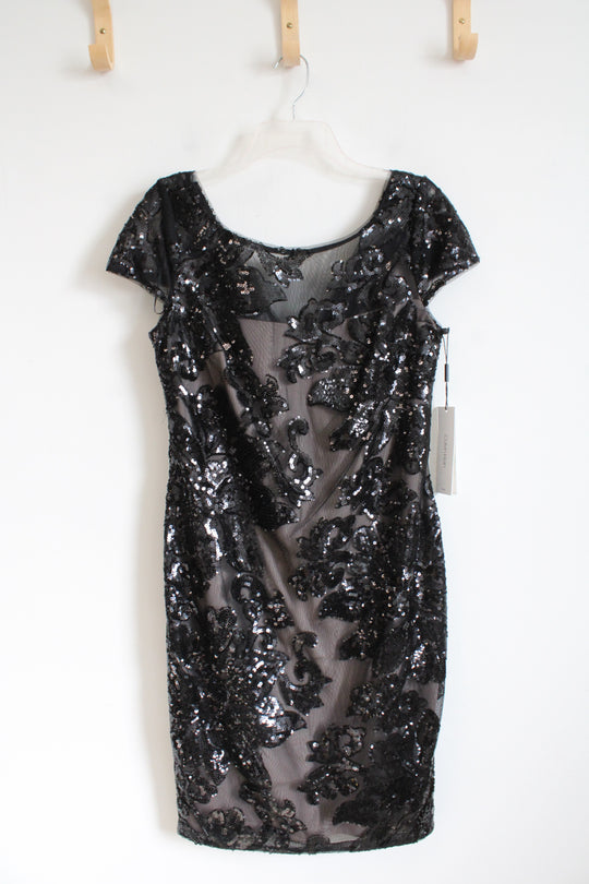 NEW Calvin Klein Black Sequined Cap Sleeve Sheath Dress | 8