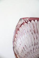 Ruby Red Bohemian Peacock Cut Glass Vase