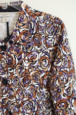 Christopher & Banks Purple Brown Button-Front Floral Jacket | L Petite