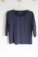 Christopher & Banks Navy Blue Polka Dot 3/4 Sleeve Shirt | M