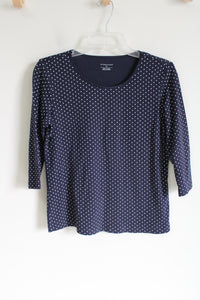 Christopher & Banks Navy Blue Polka Dot 3/4 Sleeve Shirt | M