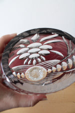 Ruby Red Bohemian Peacock Cut Glass Vase