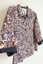 Christopher & Banks Purple Brown Button-Front Floral Jacket | L Petite