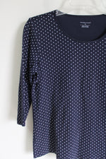 Christopher & Banks Navy Blue Polka Dot 3/4 Sleeve Shirt | M