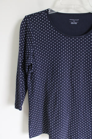 Christopher & Banks Navy Blue Polka Dot 3/4 Sleeve Shirt | M