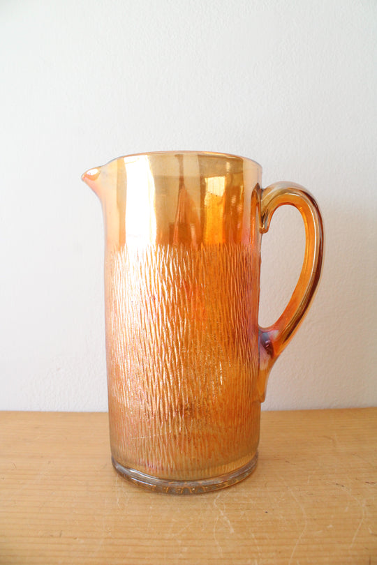 Jeannette Glass Marigold Tree Bark Carnival Glass Pitcher
