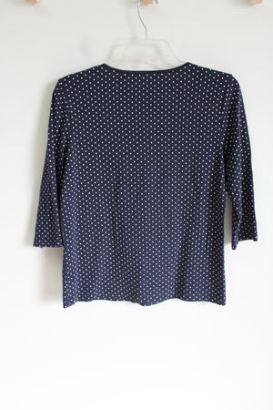 Christopher & Banks Navy Blue Polka Dot 3/4 Sleeve Shirt | M