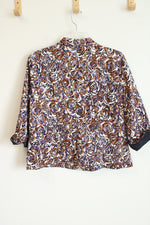 Christopher & Banks Purple Brown Button-Front Floral Jacket | L Petite