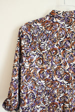 Christopher & Banks Purple Brown Button-Front Floral Jacket | L Petite
