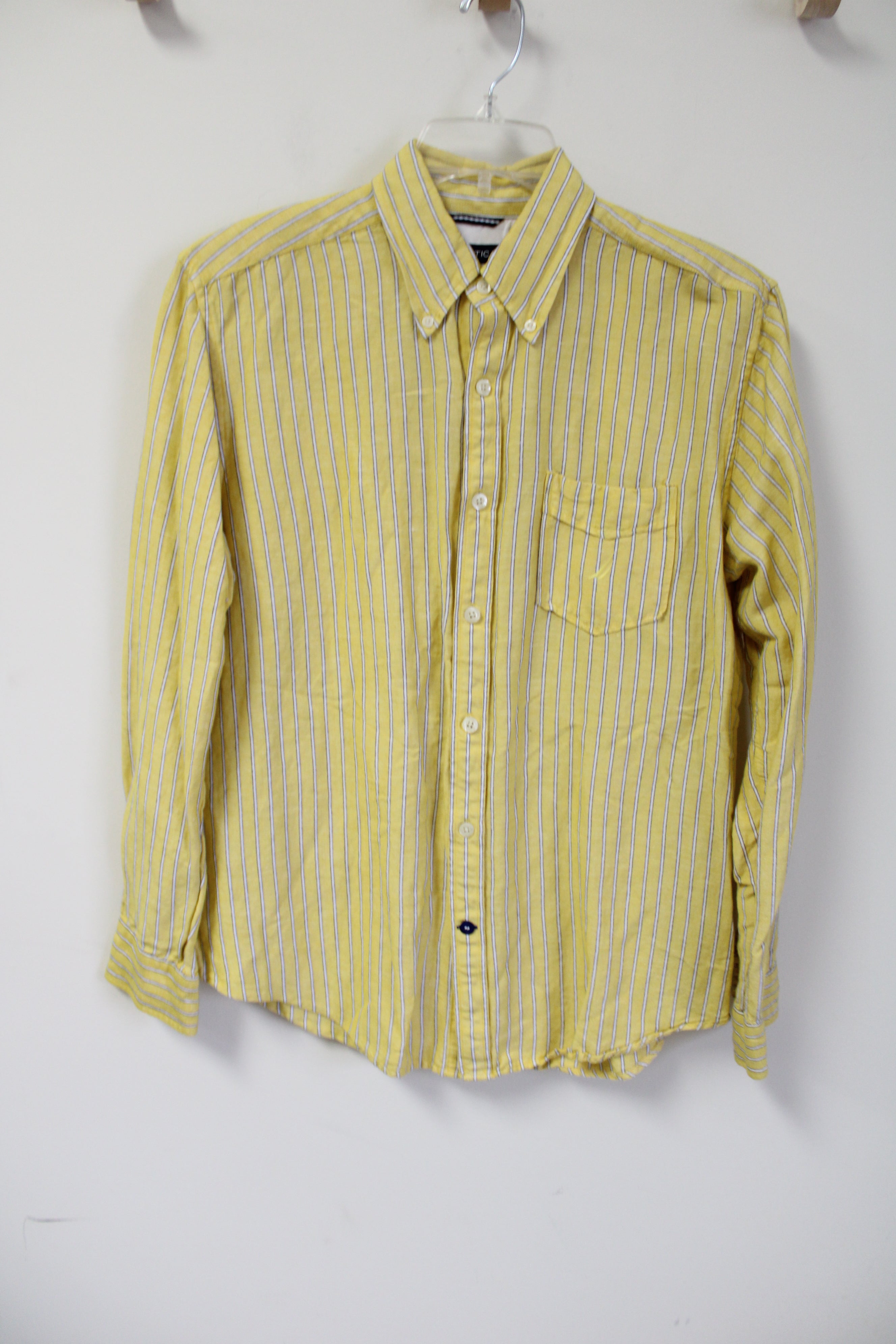 Nautica Yellow Striped Linen Blend Button Down Shirt | L