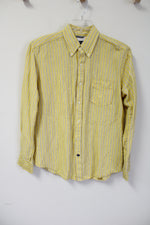 Nautica Yellow Striped Linen Blend Button Down Shirt | L