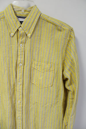 Nautica Yellow Striped Linen Blend Button Down Shirt | L