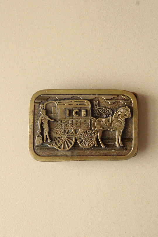 Ice Horse Drawn Carriage Vintage Brass Belt Buckle