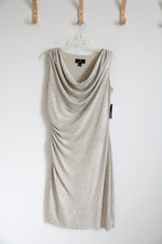 NEW Ronni Nicole Taupe Silver Metallic Cowl Neck Midi Dress | 16