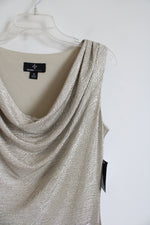 NEW Ronni Nicole Taupe Silver Metallic Cowl Neck Midi Dress | 16
