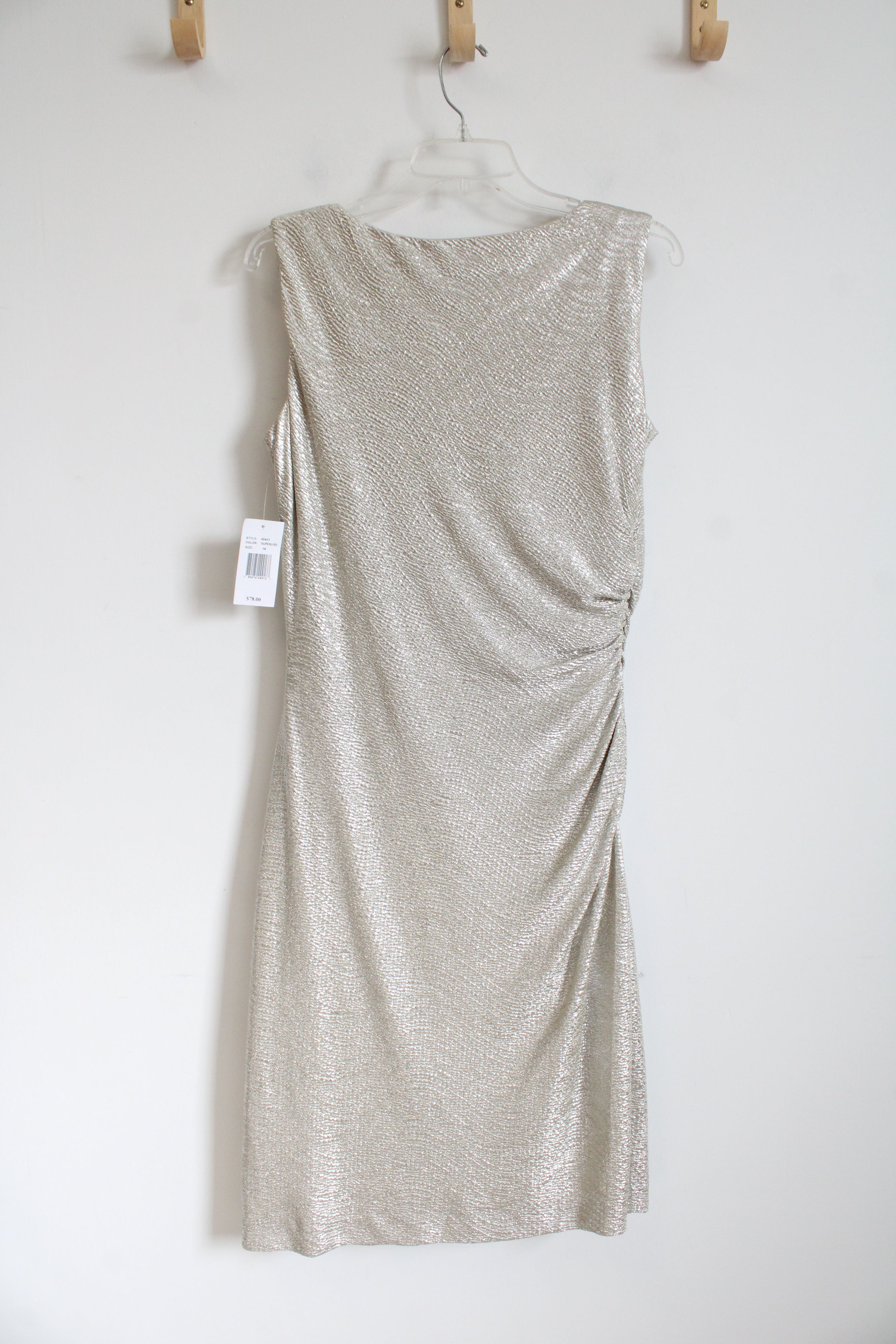 NEW Ronni Nicole Taupe Silver Metallic Cowl Neck Midi Dress | 16
