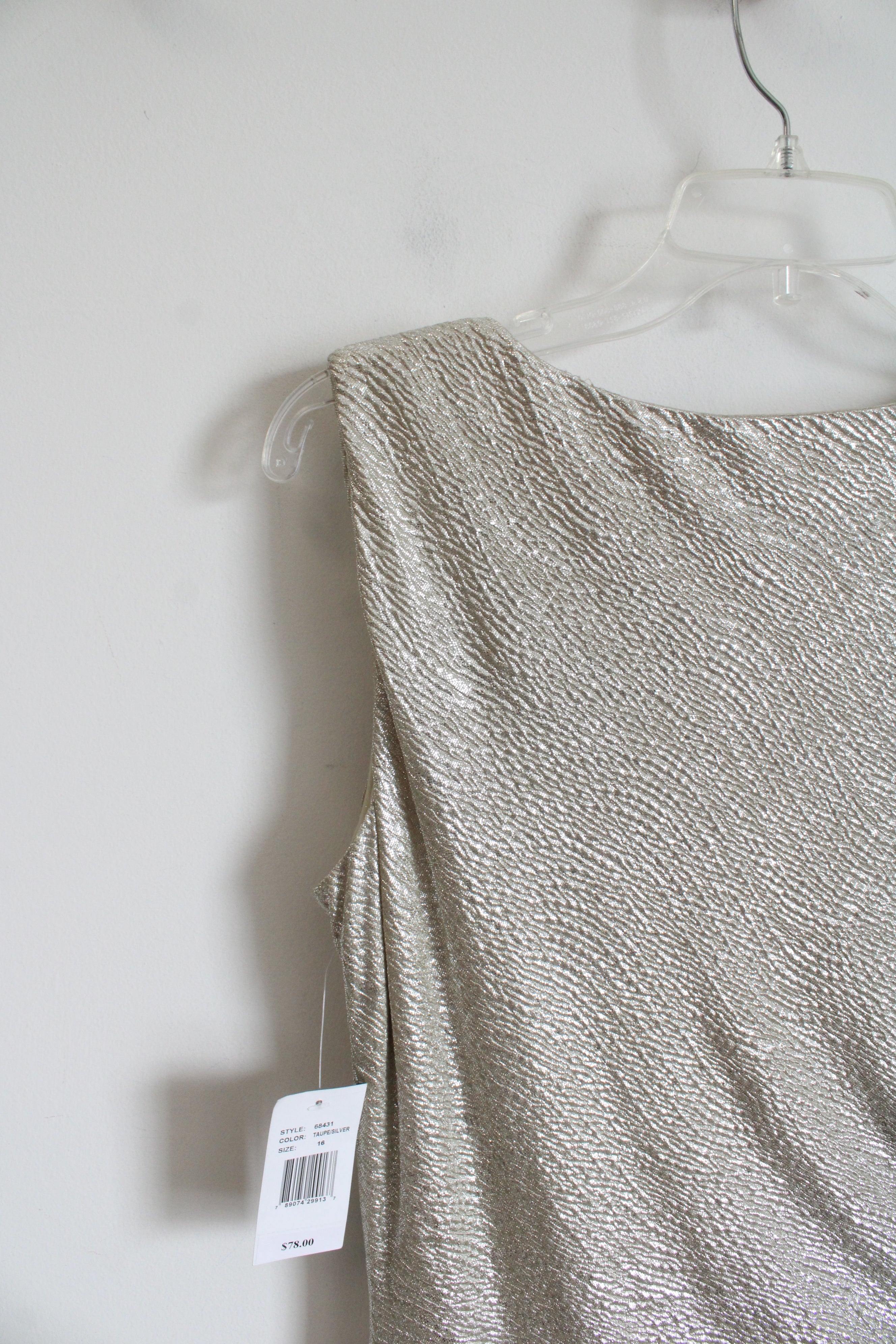 NEW Ronni Nicole Taupe Silver Metallic Cowl Neck Midi Dress | 16