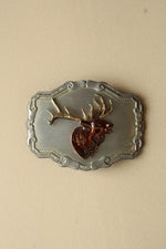 Elk Motif Silver Belt Buckle