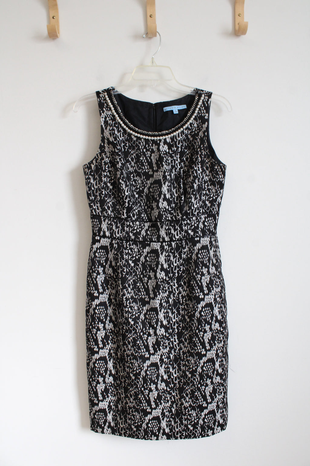 Antonio Melani Black & Silver Patterned Pearl Neckline Dress | 2