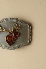 Elk Motif Silver Belt Buckle