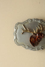 Elk Motif Silver Belt Buckle
