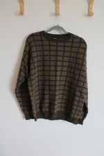 Claiborne Green Square Patterned Cotton Sweater | L